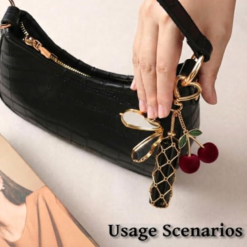 Image of Lipstick Holder Keychain with Golden Heart, 12cm Lip Gloss & Lip Balm Holder | Detachable Bag Charm for Women, Never Lose Your Favorite Shade Again