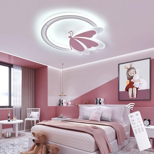 zenlavia Plafonnier LED Papillon 48W avec Télécommande, 4800lm, Température Réglable 3000–6500K, Veilleuse, Minuterie, Mémoire, Lampe de Plafond pour...