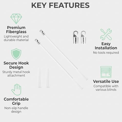 image for Chedin 2 Pcs Blind Wand Replacement 17 Inch White Fiberglass Vertical 