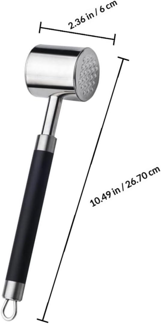VICASKY Dual-sided 304 Stainless Steel Meat Tenderizer Hammer with Black Non-slip Handle, Heavy-duty Steak and Pork Pounder for Kitchen Cooking and Poultry Preparation