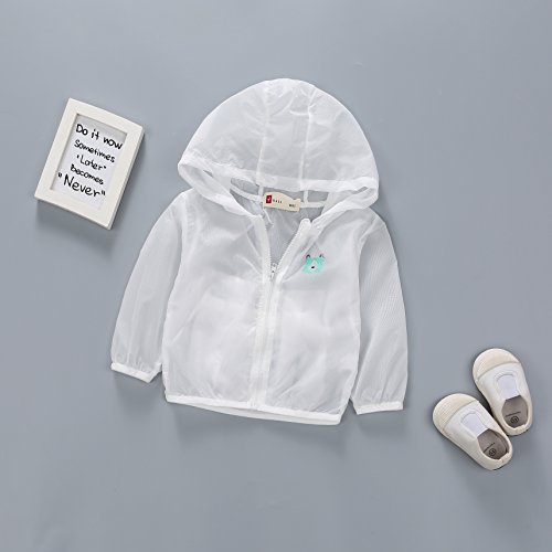 Unisex Kids UV/Sun Protection Hoodie Quick Dry Ultrathin Jacket for Travel,Beach and Air Conditioning (White)