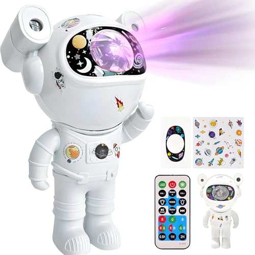 Astronauts Starry Sky Projector,Luz Nocturna Infantil con Nebulosa,84 Effets d'Aurore,Mando Distancia y 360° Rotación Lampara Proyector Galaxia Decoracion Habitacion,Para Regalo para Niños, Adultos