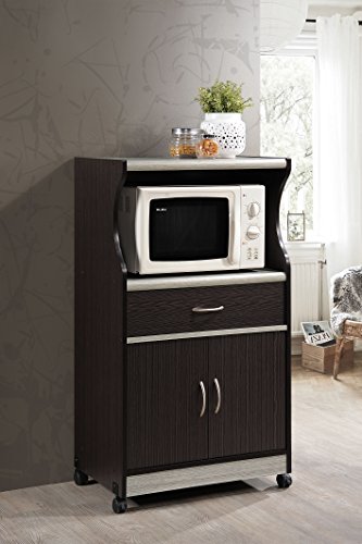Hodedah Microwave Cart With One Drawer, Two Doors, And Shelf For Storage, Chocolate Grey #TOP1