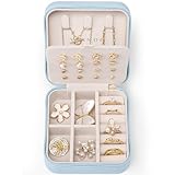 Vlando 正方形アクセサリーケース 持ち運び 小物入れ ジュエリーケース 持ち運び イヤリング 収納 誕生日プレゼント-ブルー