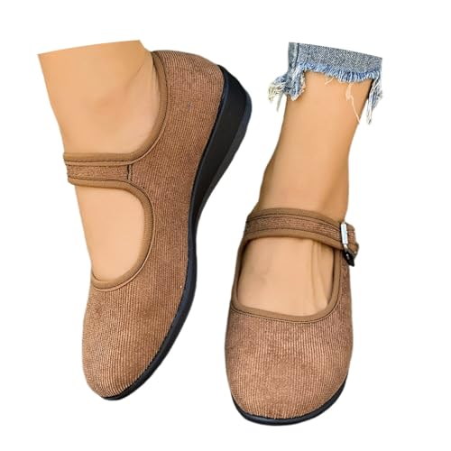 Mary Jane - Bailarinas elegantes de tiras para mujer, plegables, con soporte para el arco del pie, cómodas, informales, cómodas, suaves, para el verano, zapatos de baile, marrón, 36 EU