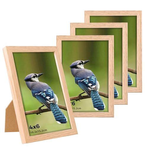 LYYYXGYP 4x6 Picture Frame Set of 4, Natural Solid Oak Wood Photo Frame