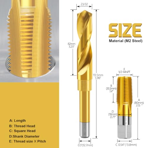 Image of 1 /2-14 NPT Pipe Tap and 23 /32 inch Drill Set,M2 HSS Hand Threading Plumbing Tap