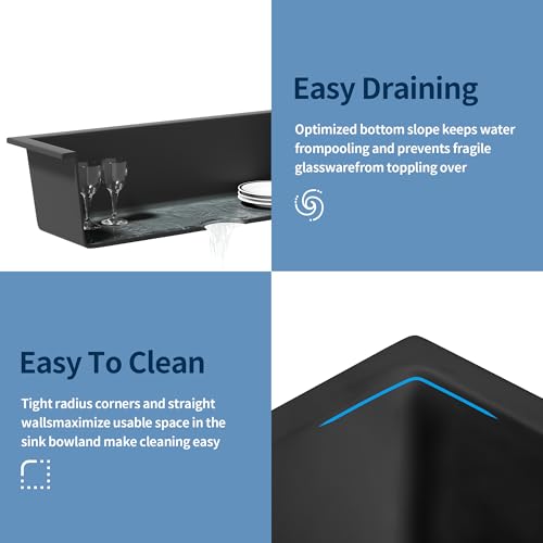 Évier de cuisine granit composite compact noir mat 45cm anti-rayure
