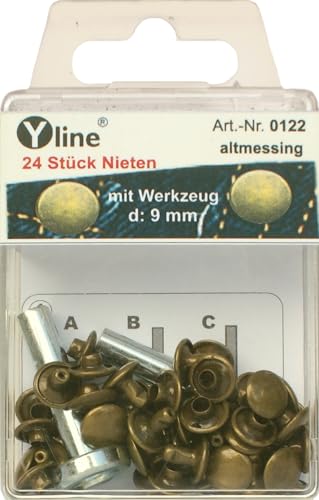 Lot de 24 rivets 9 mm en laiton vieilli avec outils (rivets creux) sous blister SB 0122