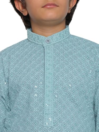 Image of AJ DEZINES Chikankari Kurta For Boys- Ethnic Wear | Embroidery Chikankari Sequined | Traditional & Festive Outfit | Cotton Stylish Boys Kurta | Perfect For Wedding & Family Function