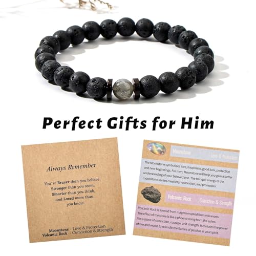 Stretch Lava Stone & Moonstone Healing Bracelet for Men – “Always Remember” Encouragement & Sobriety Gift, Recovery Jewelry for Husband, Friend, Brother, Boys3