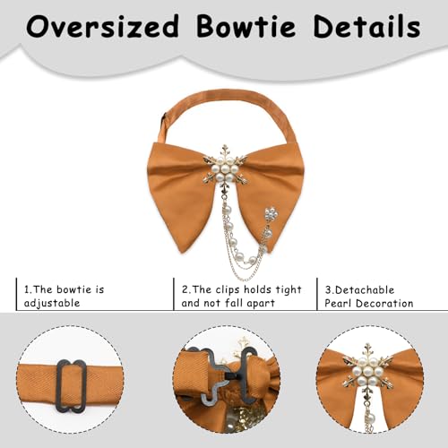Image of Oversized Bow Ties for Men, Adjustable Bow Tie Pre-tied Bowties Pearl Decoration Bowtie for Tuxedo Wedding Party Prom