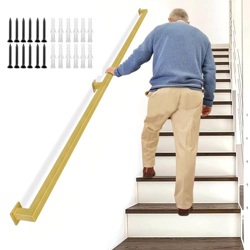 Corrimano per Scale Interne, Ringhiere per Scale Industriali, Ringhiera per Scale in Ferro per Interni, Gradini, Passamano da Parete per Gradini(Gold,150cm/5ft)