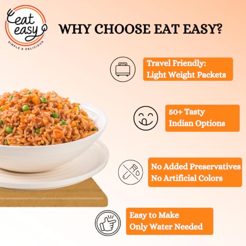 Image of Eat Easy Ready To Eat Schezwan Rice- 95gm (Pack of 6) | Just Add Water and Cook | Desi Chinese Instant Food | Freeze Dehydrated | Travel Food | No Added Preservatives | No Added Artificial Colours & Flavours