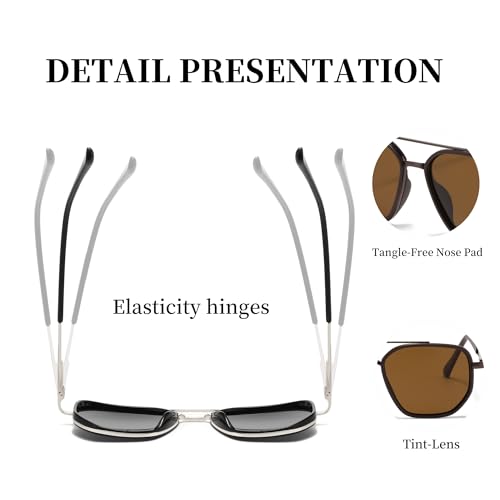 Square Retro Aviator Sunglasses for Women Trendy Womens Sunglasses Polarized UV Protection Tangle Free Metal Frame4