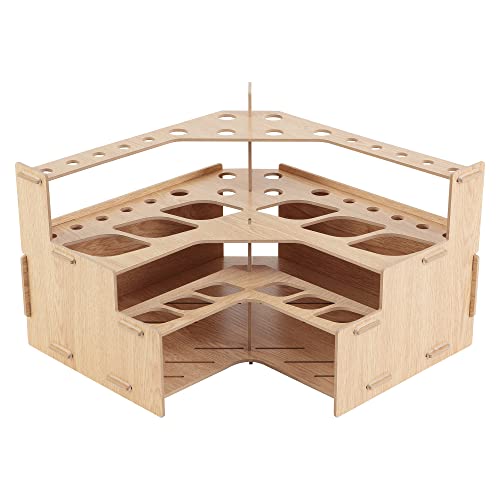 Image of HG Art Concepts Mezzo Artist paint and Brush Rack - Wood Grain Laminate Multi Layer Desk Stand Professional Storage Display Organizer for paintbrushes and paint Tubes - Corner Rack