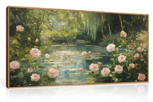 Aryroi Water Lilies Monet Framed Canvas Wall Art Set,Garden Pond