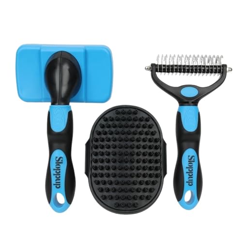 Kit de toilettage pour animaux de compagnie avec brosse de massage bleue