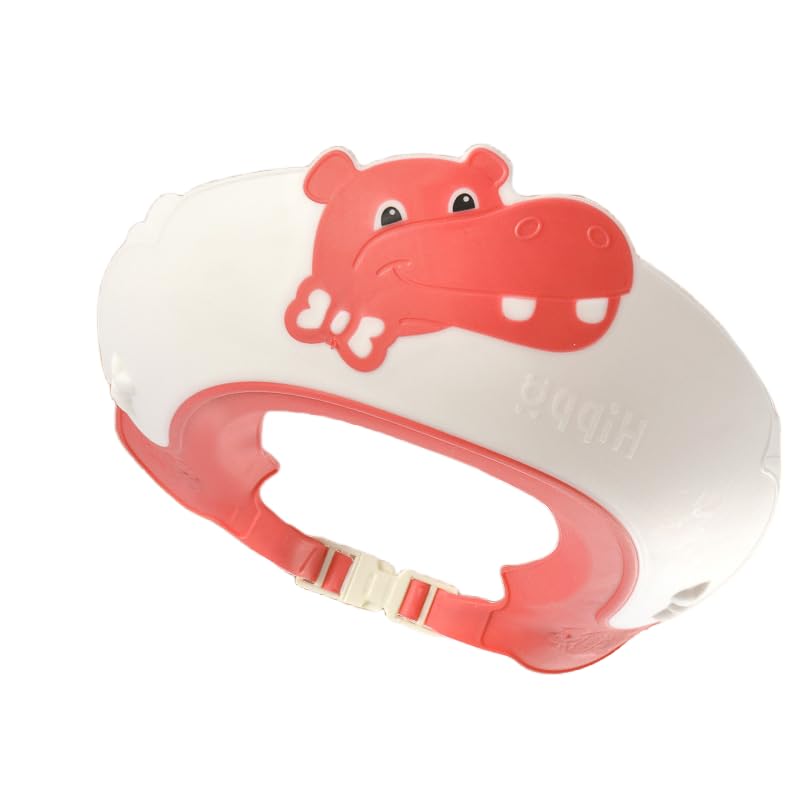 Baby Shower Cap Shield, Shower Cap for Kids, Visor Hat for Eye and Ear Protection for 0-9 Years Old Children,Cute Dinosaur/Crocodile/Hippo shape Makes the Baby Bath More Fun (Hippo, Red)