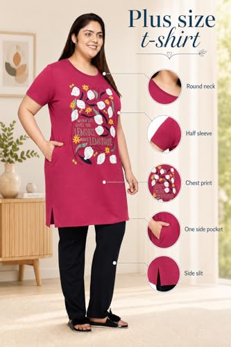 Image of In Love Women's Printed Cotton Plus Size Longline T-Shirt with Pockets | Cotton fabric - soft longline T-shirt with easy plus-size fit