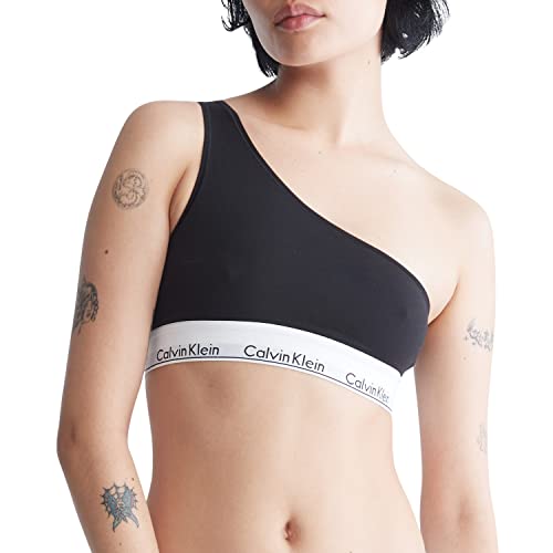 Calvin Klein Modern Cotton One Shoulder Unlined Wireless Bralette Black