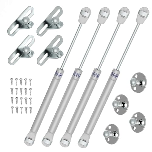 ModernAlma® – 4 uds. Amortiguador Puerta Cocina | Pistones Hidráulicos Puertas Abatibles | Bisagras elevables silenciosas, suaves | Resorte de Gas para Puertas de Cocina | con tornillos (4, 150N/15kg)