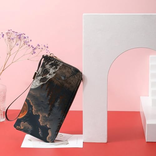 Night And Skull Wallet, Elegant Wristlet Wallet with Multi-Card Slots, PU Leather Long Purse for Women, Men 6