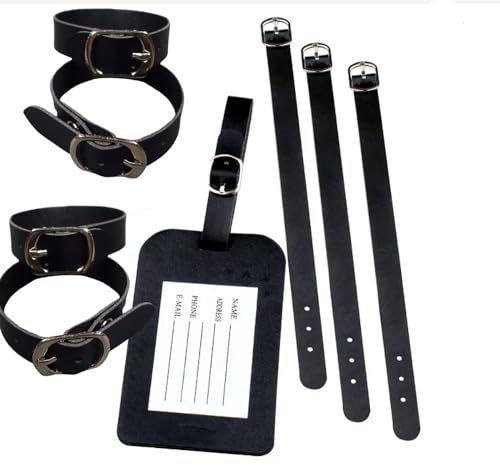 Image of 12 Pack Luggage Tag Strap Black Leather Luggage Labels Strap 8 inchx 0.5 inch Luggage Replacement Loop Straps with Buckle for ID Name Card Pass Holder Storage Hanging Travel Accessories