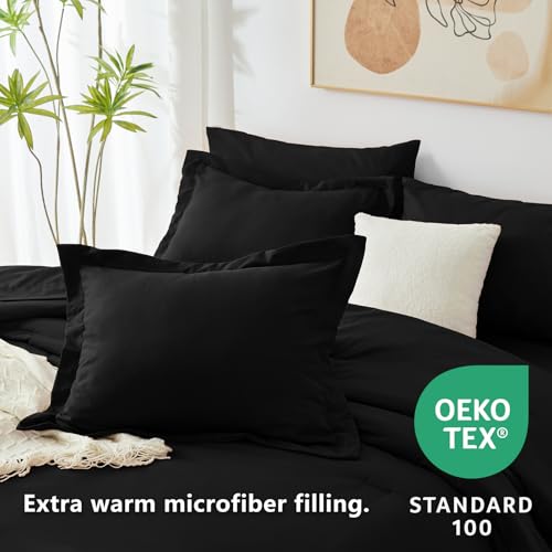 CozyLux Twin Comforter Set Black, 5 Pieces Bed in a Bag Twin Comforter Set with Sheets, All Season 5PC Bed Sets with Down Alternative Comforter, Fitted Sheet, Flat Sheet, Pillow Sham and Pillowcase