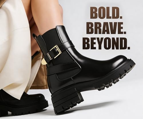 Image of LOUIS STITCH Women's High Ankle Boots| Elegant Buckle Slip-On Boots | Casual Slip-On Long Boots for Women | Casual & Formal Outings | LSLD-CLBT-LBB