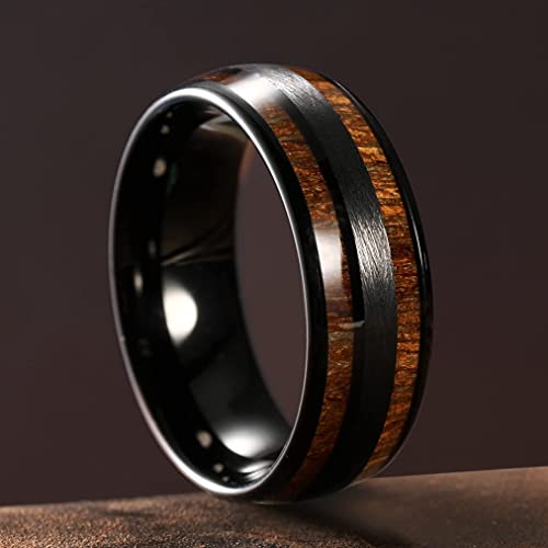 King Will Tungsten Carbide Wedding Band for Men Women-8mm Width Black/Gold/Sliver with Nature Koa/Maple Wood Inlay Domed Design Wodden Wedding Ring Comfort Fit Size 6-142