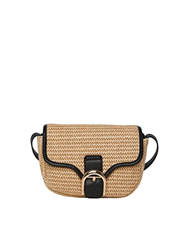 PIECES Pcluna Straw Cross Body, Sac Femmes, Naturel/détails : Noir, Keine Angabe