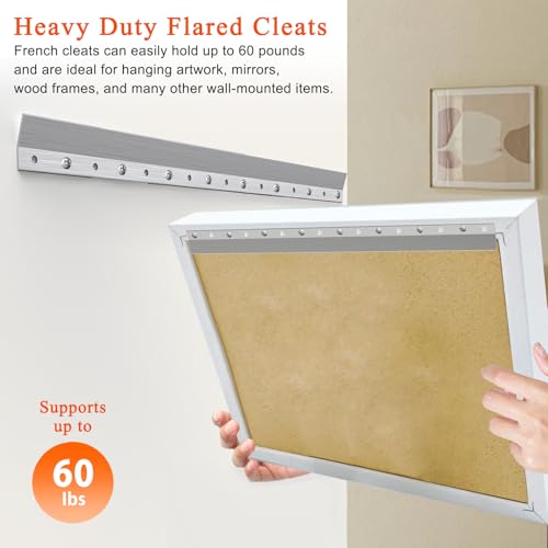 Image of French Cleat Hanger 16 Inch - 4 Pairs, Z Bar Hanger Supports 60 Lbs, Interlocking Wall Mounting Bracket Hardware Kit for Hanging Mirrors, Picture, Shelf, Whiteboard, Art, Frames