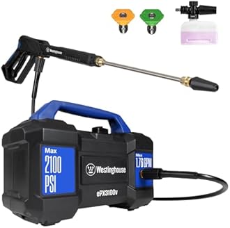 Westinghouse ePX3100v Electric Pressure Washer, 2100 Max PSI 1.76 Max GPM, Built-in Carry Handle, Detachable Foam Cannon, Pro-Style Steel Wand, 3-Nozzle Set, for Cars/Fences/Driveways/Home/Patios