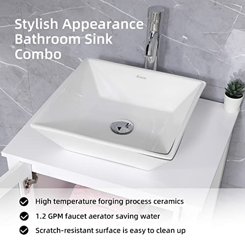 Uev 24" Bathroom Cabinet Vanity,White Round Ceramic Vessel Sink,Bathroom Vanity Top With Porcelain White Sink Set,Bathroom Faucet 1.5 Gpm,Overflow,With Mirror (White Vanity + Ceramic Sink) #TOP3