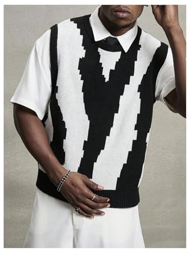 Men's Color Block Knit Sweater Vests Crew Neck Sleeveless Preppy Sweater Tank Tops2