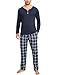 Irdcomps Herren Schlafanzug Lang Pyjama Baumwolle Zweiteilige Nachtwäsche Set Winter Männer Kariert Langarm Dunkelblau L