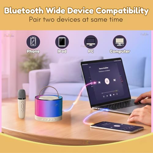 Image of Toy Imagine Round Rechargeable Karaoke Mic with Speaker for Singing Wireless Mini Portable Bluetooth Speaker with Microphone & LED Lights Musical Toy for Boys,Girls & Adults,Birthday Gift for Kids