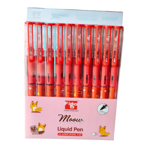 Image of Figo Moow Liquid Roller Pen (Pack of 10 - Red) (Red)