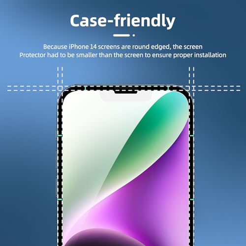 Image of NEW'C 4 Pack, 2 Pack for iPhone 14 Screen Protector (6.1 inch) + 2 Pack Camera Lens Protector, Sensor Protection,Case Friendly Tempered Glass Film