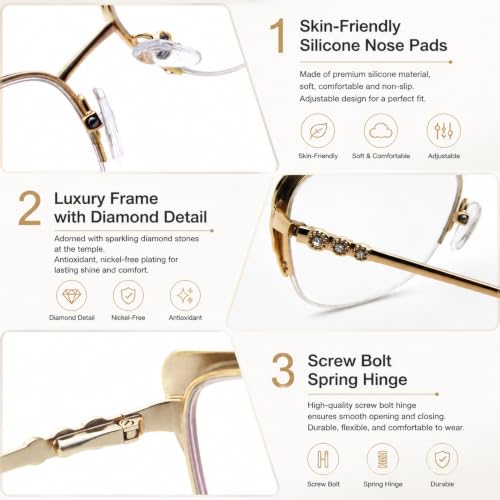 FERAVIA Cat Eye Glasses Frame Clear Lenses Lightweight Eyewear for Women Classic Half Frames Eyeglasses Non Prescription Black Gold Glasses Frame Women Fashion - image 4