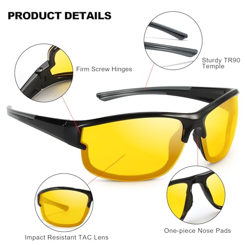 IGnaef Night Driving Glasses for Women Men Polarized Anti Headlights Glare Wrap Around Night Vision Pro Glasses Nighttime IF18064