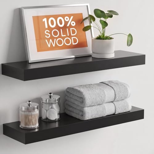 Homeforia 24 Inch Floating Shelves, High-End Solid Pine Wood, Set...
