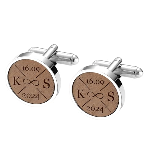 MeMeDIY Gemelli Camicia Uomo Personalizzati Gemelli Uomo Personalizzati in Legno di Quercia Noce o Ciliegio Abbinato alla Corrispondente Scatola in Legno Intagliata Regali per Padre Mariti Sposo -B1