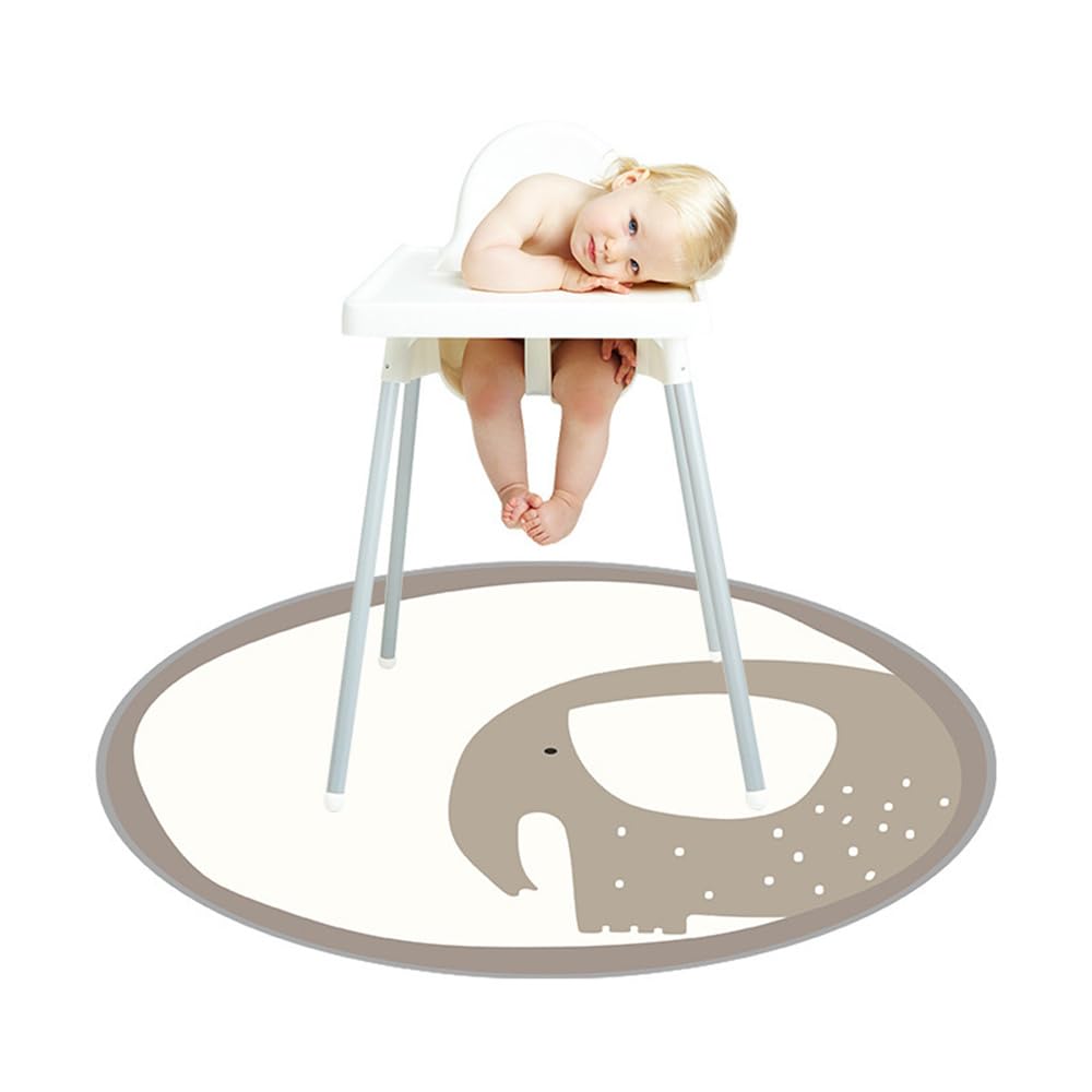 Treer Baby Splat Mat for Under High Chair, 51" Highchair Round Splash Floor Mat Waterproof Anti Slip Spill Mat Washable Weaning Mat/Messy Mat/Play Mat/Tablecloth/Picnic Mat (Elephant)