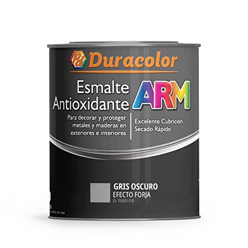 Esmalte Antioxidante ARM - Color Metal Efecto Forja Gris Oscuro - 4 Litros - Superficie Exterior e Interior - Acabado Brillante y de Rápido Secado - Excelente Dureza y Resistencia - Duracolor