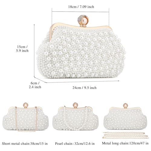 Image of UBORSE Women Pearl Clutch Bag Noble Crystal Beaded Evening Bag Wedding Clutch with Pearl Chain