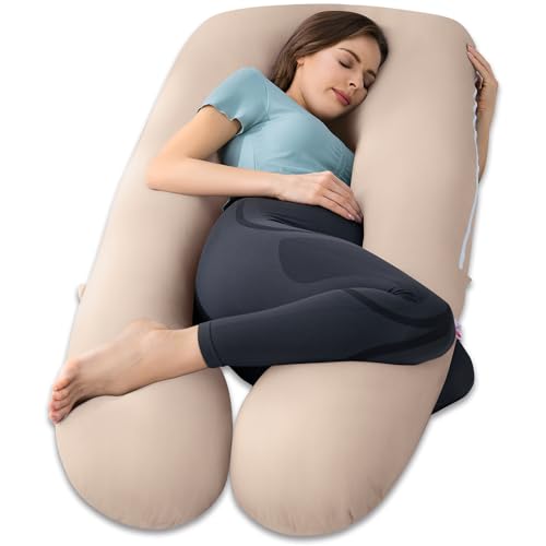 Image of Meiz Pregnancy Pillows, Pregnancy Pillows for Sleeping Cooling, Maternity Pillow U Shaped, Body Pillows for Adults, 55 inch Pregnant Pillow with Viscose Pillowcase, Khaki