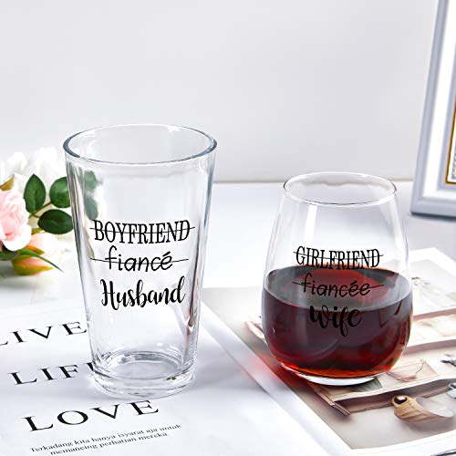 Modwnfy Husband Wife Stemless Wine Glass And Beer Glass Combo, Great Couple Gift For Wedding Engagement Party Bridal Shower Anniversary Valentine’s Day Wife Husband Couple Newly Married, Set Of 2 #TOP5
