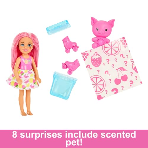 Barbie Pop Reveal Boneca Série de Frutas Chelsea com 5 Surpresas Incluindo Animal de Estimação e Ace